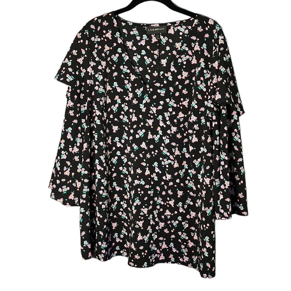 Lane Bryant Black Pink Floral Flared Sleeve Blouse 18/20